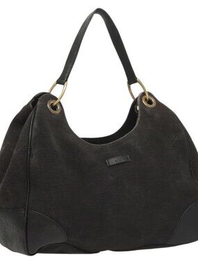 GUCCI Shoulder Bag Canvas Outlet Black Gold 257268 Auth bs25254